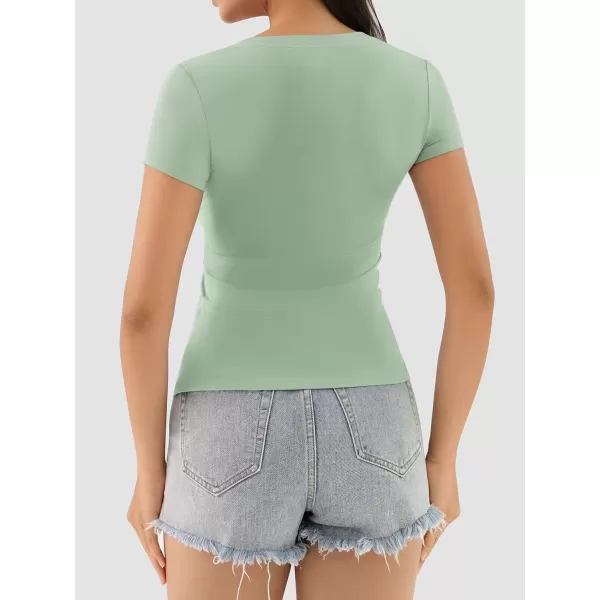 imageATHMILE Womens Deep V Neck Short Sleeve Slim Fit T Shirt Tops TeeGreygreen