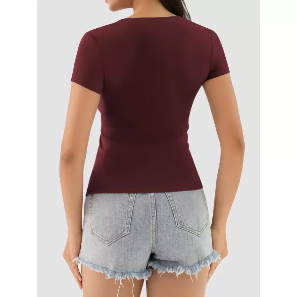 imageATHMILE Womens Deep V Neck Short Sleeve Slim Fit T Shirt Tops TeeWinered