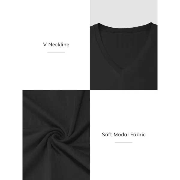imageATHMILE Womens Deep V Neck Short Sleeve Slim Fit T Shirt Tops TeeBlack