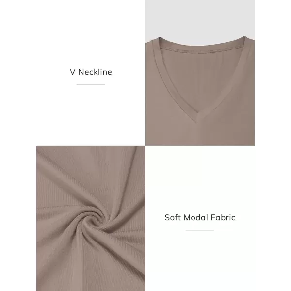 imageATHMILE Womens Deep V Neck Short Sleeve Slim Fit T Shirt Tops TeeCoffee