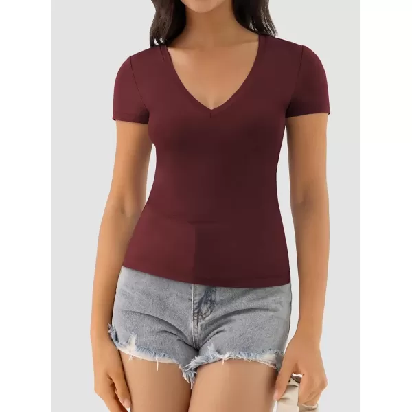 imageATHMILE Womens Deep V Neck Short Sleeve Slim Fit T Shirt Tops TeeWinered