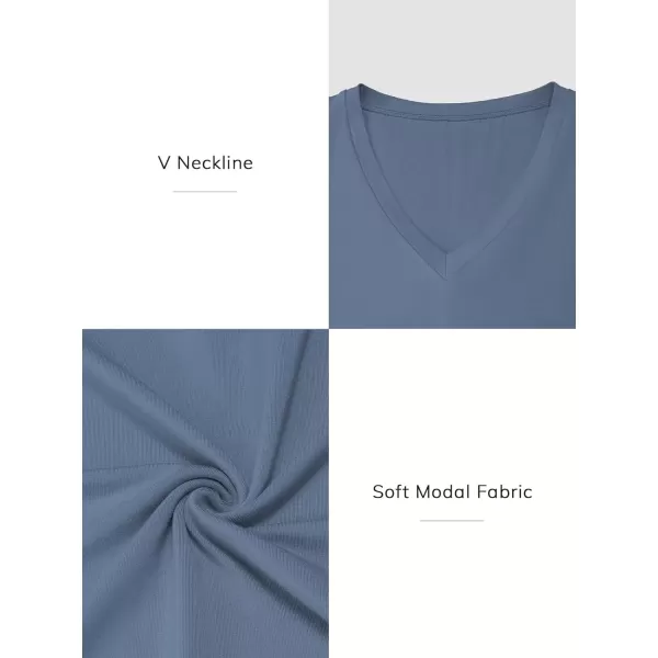 imageATHMILE Womens Deep V Neck Short Sleeve Slim Fit T Shirt Tops TeeHazeblue
