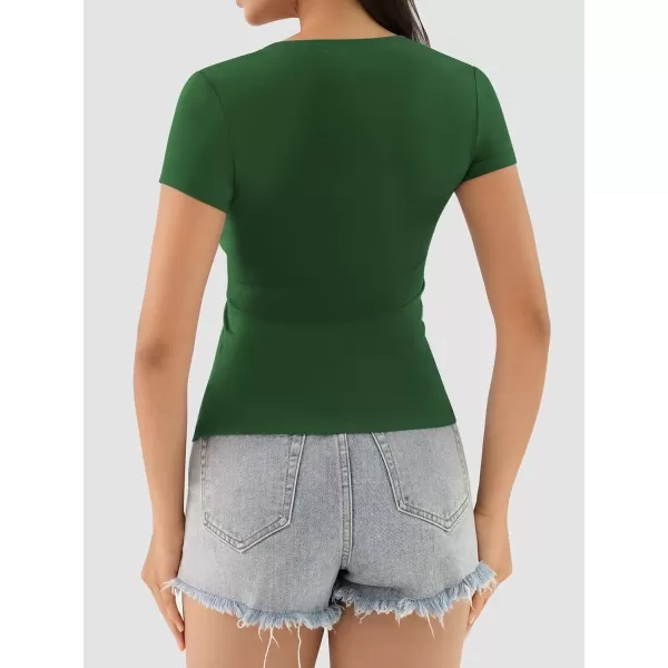 imageATHMILE Womens Deep V Neck Short Sleeve Slim Fit T Shirt Tops TeeDeepgreen