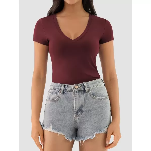 imageATHMILE Womens Deep V Neck Short Sleeve Slim Fit T Shirt Tops TeeWinered