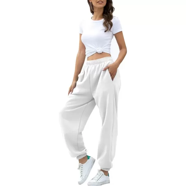 imageATHMILE Womens High Waisted Sweatpants Workout Active Joggers Pants Baggy Lounge BottomsWhite