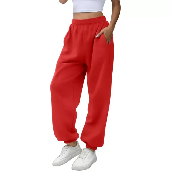 imageATHMILE Womens High Waisted Sweatpants Workout Active Joggers Pants Baggy Lounge BottomsRed