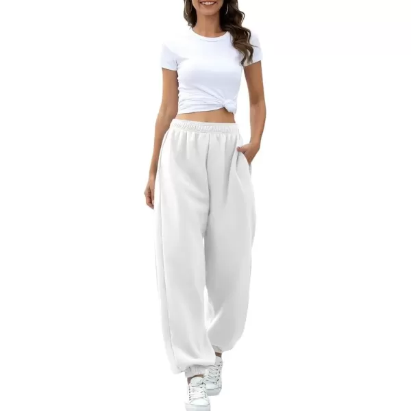 imageATHMILE Womens High Waisted Sweatpants Workout Active Joggers Pants Baggy Lounge BottomsWhite