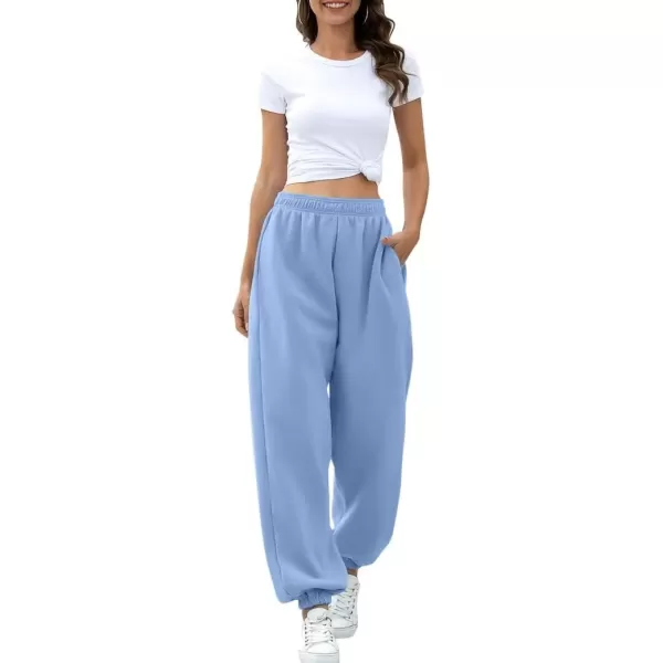 imageATHMILE Womens High Waisted Sweatpants Workout Active Joggers Pants Baggy Lounge BottomsLightblue