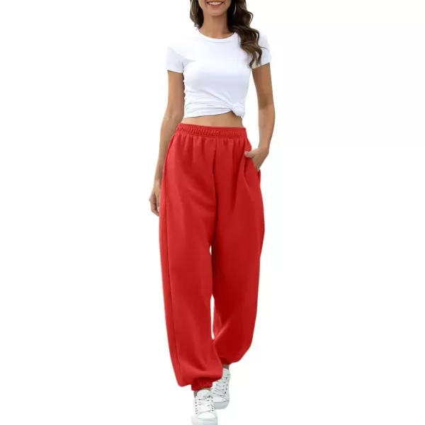 imageATHMILE Womens High Waisted Sweatpants Workout Active Joggers Pants Baggy Lounge BottomsRed