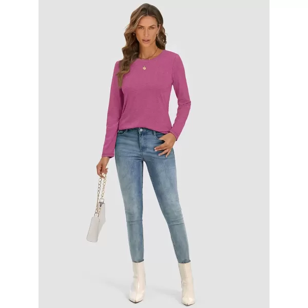 imageATHMILE Womens Long Sleeve Round Neck Shirts Basic Tee Casual Top Fall Trendy Tunic Outfits Fitted T ShirtsRoseo