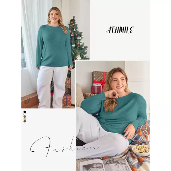 imageATHMILE Womens Long Sleeve Round Neck Shirts Basic Tee Casual Top Fall Trendy Tunic Outfits Fitted T ShirtsBlue Green