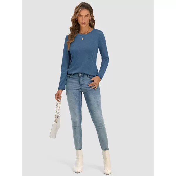 imageATHMILE Womens Long Sleeve Round Neck Shirts Basic Tee Casual Top Fall Trendy Tunic Outfits Fitted T ShirtsBlue