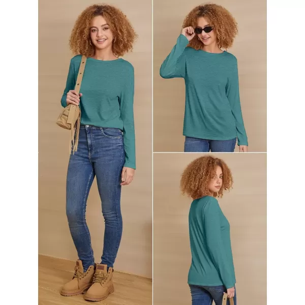 imageATHMILE Womens Long Sleeve Round Neck Shirts Basic Tee Casual Top Fall Trendy Tunic Outfits Fitted T ShirtsBlue Green