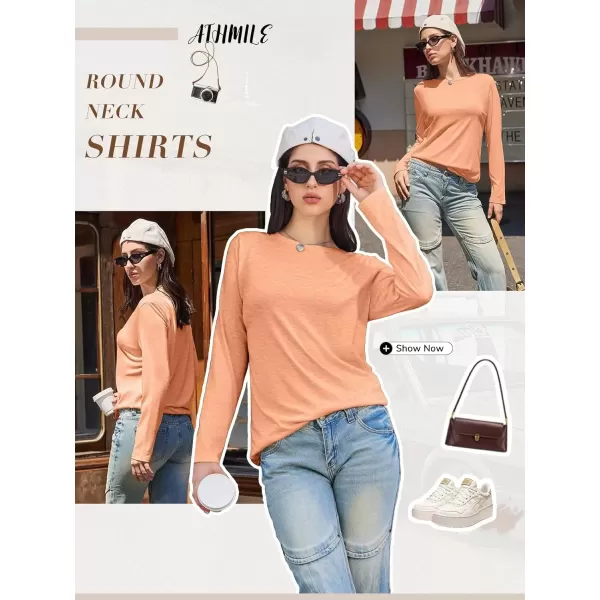 imageATHMILE Womens Long Sleeve Round Neck Shirts Basic Tee Casual Top Fall Trendy Tunic Outfits Fitted T ShirtsLight Orange