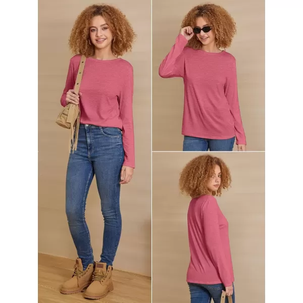 imageATHMILE Womens Long Sleeve Round Neck Shirts Basic Tee Casual Top Fall Trendy Tunic Outfits Fitted T ShirtsHot Pink