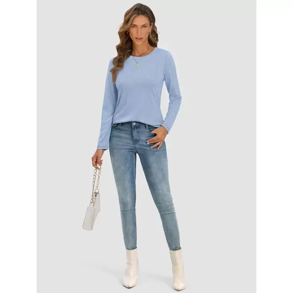 imageATHMILE Womens Long Sleeve Round Neck Shirts Basic Tee Casual Top Fall Trendy Tunic Outfits Fitted T ShirtsIce Blue
