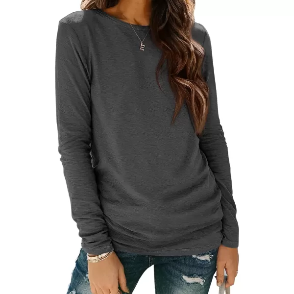 imageATHMILE Womens Long Sleeve Round Neck Shirts Basic Tee Casual Top Fall Trendy Tunic Outfits Fitted T ShirtsBlack Grey
