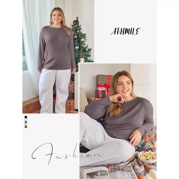 imageATHMILE Womens Long Sleeve Round Neck Shirts Basic Tee Casual Top Fall Trendy Tunic Outfits Fitted T ShirtsGray Purple