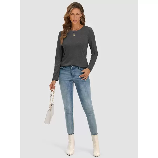 imageATHMILE Womens Long Sleeve Round Neck Shirts Basic Tee Casual Top Fall Trendy Tunic Outfits Fitted T ShirtsBlack Grey