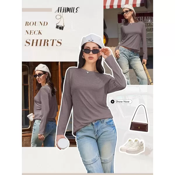 imageATHMILE Womens Long Sleeve Round Neck Shirts Basic Tee Casual Top Fall Trendy Tunic Outfits Fitted T ShirtsGray Purple