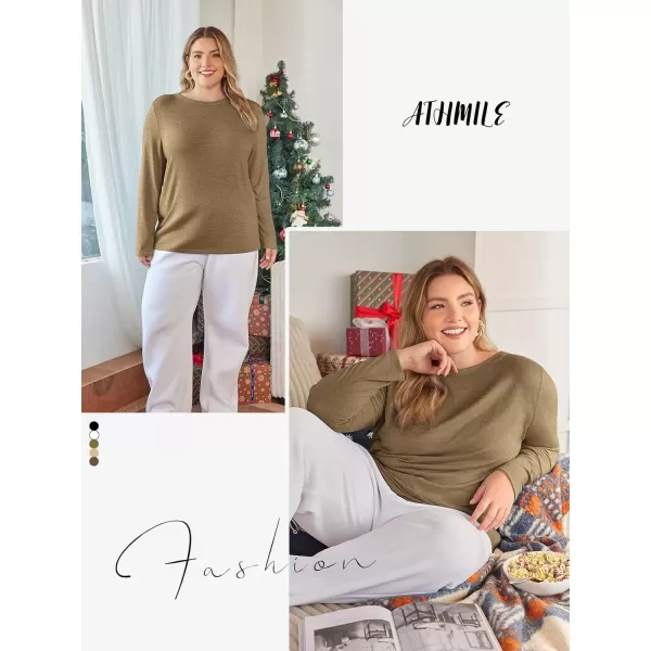 imageATHMILE Womens Long Sleeve Round Neck Shirts Basic Tee Casual Top Fall Trendy Tunic Outfits Fitted T ShirtsCoffee