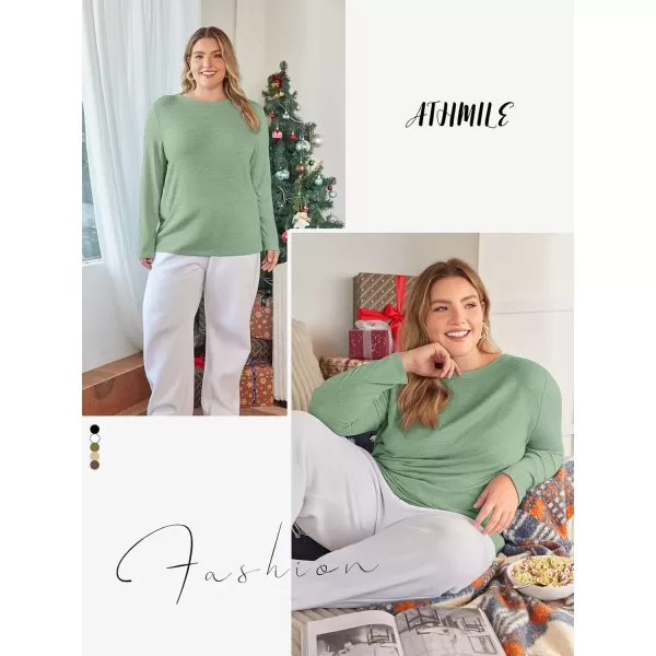 imageATHMILE Womens Long Sleeve Round Neck Shirts Basic Tee Casual Top Fall Trendy Tunic Outfits Fitted T ShirtsLight Green