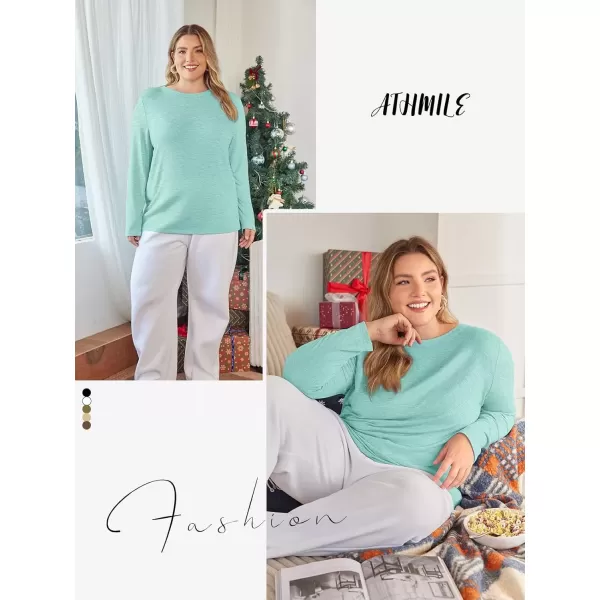 imageATHMILE Womens Long Sleeve Round Neck Shirts Basic Tee Casual Top Fall Trendy Tunic Outfits Fitted T ShirtsLake Green
