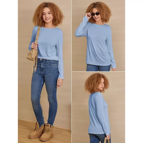imageATHMILE Womens Long Sleeve Round Neck Shirts Basic Tee Casual Top Fall Trendy Tunic Outfits Fitted T ShirtsIce Blue