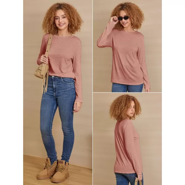 imageATHMILE Womens Long Sleeve Round Neck Shirts Basic Tee Casual Top Fall Trendy Tunic Outfits Fitted T ShirtsPink