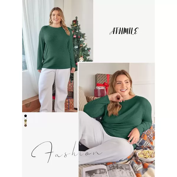 imageATHMILE Womens Long Sleeve Round Neck Shirts Basic Tee Casual Top Fall Trendy Tunic Outfits Fitted T ShirtsDark Green