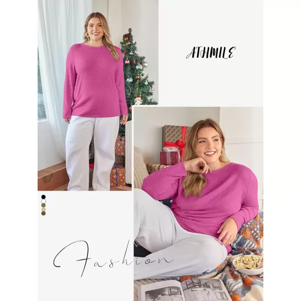 imageATHMILE Womens Long Sleeve Round Neck Shirts Basic Tee Casual Top Fall Trendy Tunic Outfits Fitted T ShirtsRoseo