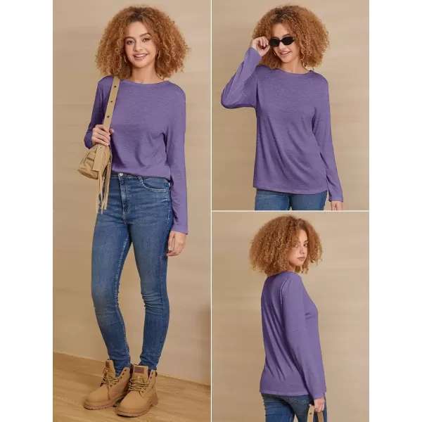 imageATHMILE Womens Long Sleeve Round Neck Shirts Basic Tee Casual Top Fall Trendy Tunic Outfits Fitted T ShirtsPurple