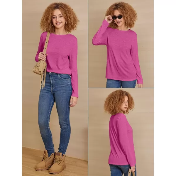 imageATHMILE Womens Long Sleeve Round Neck Shirts Basic Tee Casual Top Fall Trendy Tunic Outfits Fitted T ShirtsRoseo
