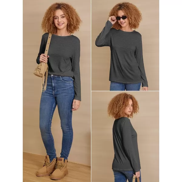 imageATHMILE Womens Long Sleeve Round Neck Shirts Basic Tee Casual Top Fall Trendy Tunic Outfits Fitted T ShirtsBlack Grey