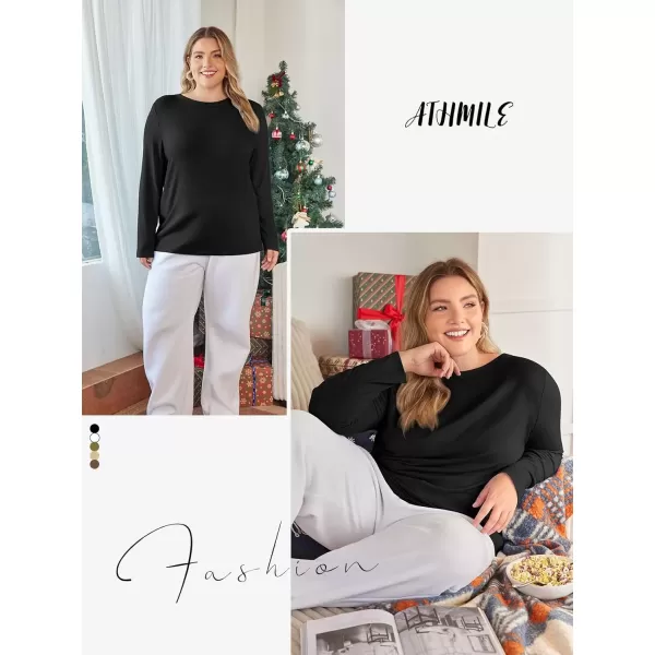 imageATHMILE Womens Long Sleeve Round Neck Shirts Basic Tee Casual Top Fall Trendy Tunic Outfits Fitted T ShirtsBlack