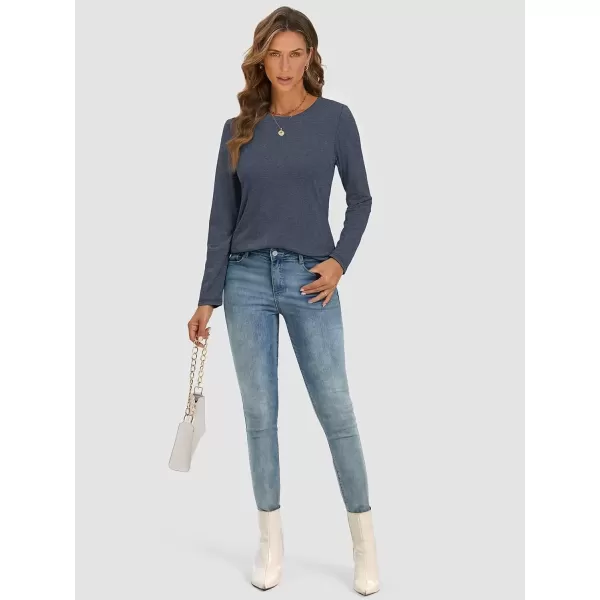 imageATHMILE Womens Long Sleeve Round Neck Shirts Basic Tee Casual Top Fall Trendy Tunic Outfits Fitted T ShirtsDark Blue
