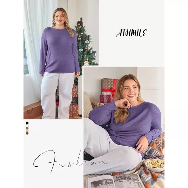 imageATHMILE Womens Long Sleeve Round Neck Shirts Basic Tee Casual Top Fall Trendy Tunic Outfits Fitted T ShirtsPurple