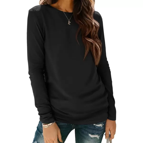 imageATHMILE Womens Long Sleeve Round Neck Shirts Basic Tee Casual Top Fall Trendy Tunic Outfits Fitted T ShirtsBlack