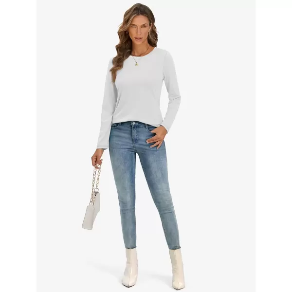 imageATHMILE Womens Long Sleeve Round Neck Shirts Basic Tee Casual Top Fall Trendy Tunic Outfits Fitted T ShirtsWhite