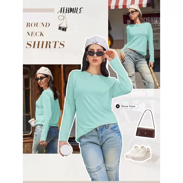 imageATHMILE Womens Long Sleeve Round Neck Shirts Basic Tee Casual Top Fall Trendy Tunic Outfits Fitted T ShirtsLake Green