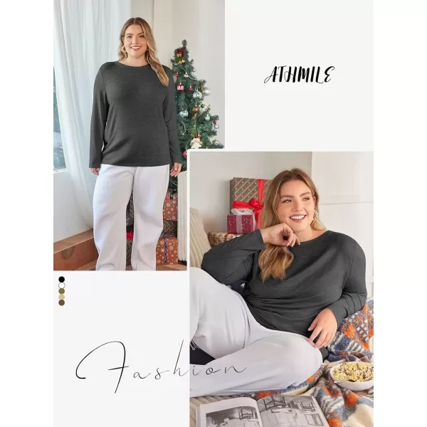 imageATHMILE Womens Long Sleeve Round Neck Shirts Basic Tee Casual Top Fall Trendy Tunic Outfits Fitted T ShirtsBlack Grey