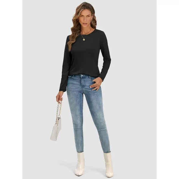 imageATHMILE Womens Long Sleeve Round Neck Shirts Basic Tee Casual Top Fall Trendy Tunic Outfits Fitted T ShirtsBlack