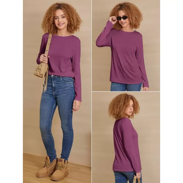 imageATHMILE Womens Long Sleeve Round Neck Shirts Basic Tee Casual Top Fall Trendy Tunic Outfits Fitted T ShirtsPurple Red