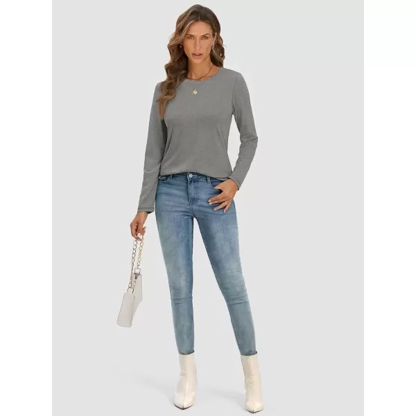 imageATHMILE Womens Long Sleeve Round Neck Shirts Basic Tee Casual Top Fall Trendy Tunic Outfits Fitted T ShirtsGrey