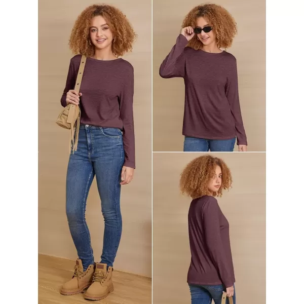 imageATHMILE Womens Long Sleeve Round Neck Shirts Basic Tee Casual Top Fall Trendy Tunic Outfits Fitted T ShirtsWine Red