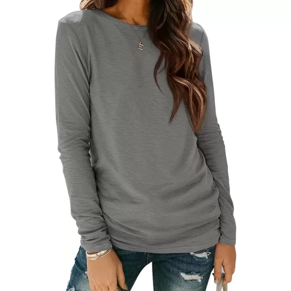 imageATHMILE Womens Long Sleeve Round Neck Shirts Basic Tee Casual Top Fall Trendy Tunic Outfits Fitted T ShirtsGrey