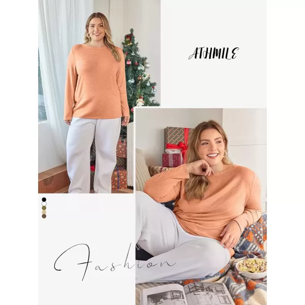 imageATHMILE Womens Long Sleeve Round Neck Shirts Basic Tee Casual Top Fall Trendy Tunic Outfits Fitted T ShirtsLight Orange