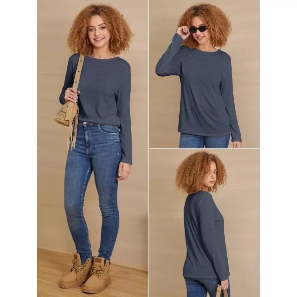imageATHMILE Womens Long Sleeve Round Neck Shirts Basic Tee Casual Top Fall Trendy Tunic Outfits Fitted T ShirtsDark Blue