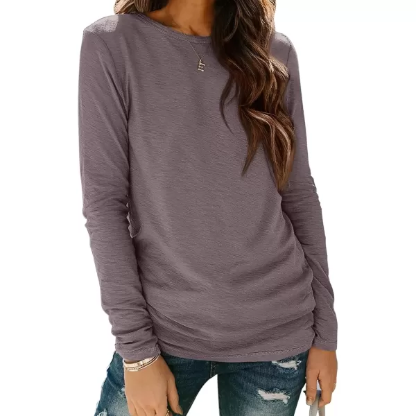 imageATHMILE Womens Long Sleeve Round Neck Shirts Basic Tee Casual Top Fall Trendy Tunic Outfits Fitted T ShirtsGray Purple