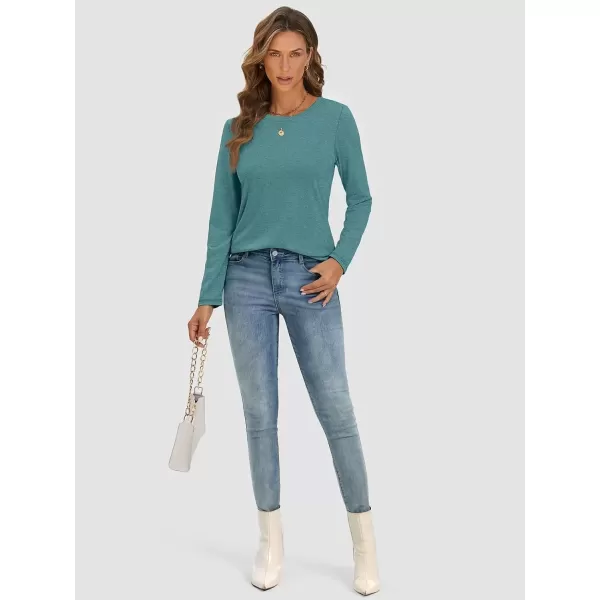 imageATHMILE Womens Long Sleeve Round Neck Shirts Basic Tee Casual Top Fall Trendy Tunic Outfits Fitted T ShirtsBlue Green